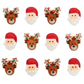 Santa and Reindeer Icing Decorations (12 Count)