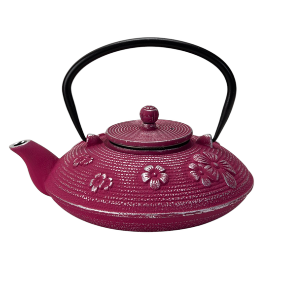 Magenta Ume Plum Blossoms 27oz Cast Iron Tea Pot (1/8)