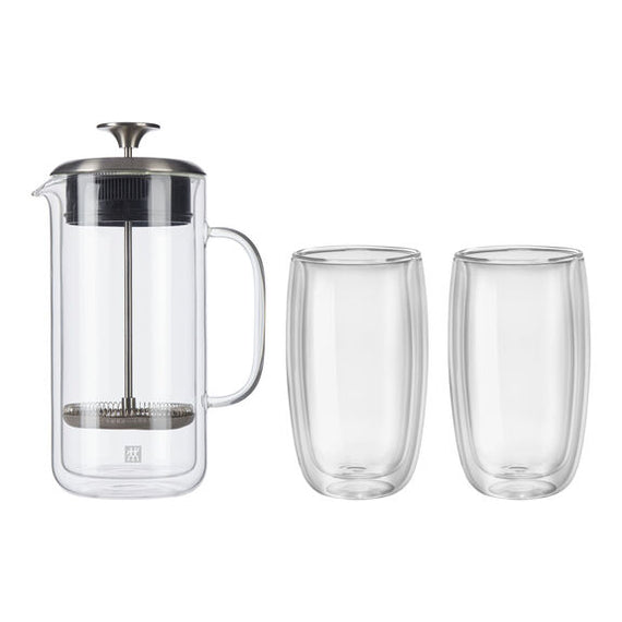 Sorrento 3-pc French Press and Latte Glass Set