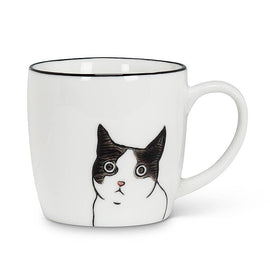 Blk/Wht Peering Cat Mug-3"H(10oz)-1060