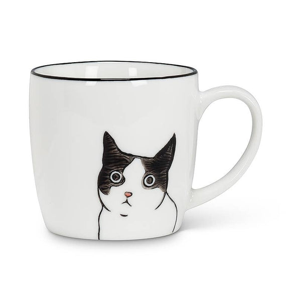 Blk/Wht Peering Cat Mug-3