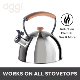 Stovetop Kettle - Steel, Wood Handle, Whistle (1.9lt, 64oz)