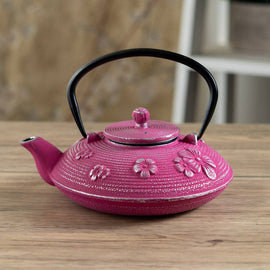 Magenta Ume Plum Blossoms 27oz Cast Iron Tea Pot (1/8)