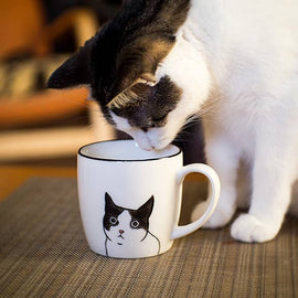 Blk/Wht Peering Cat Mug-3"H(10oz)-1060