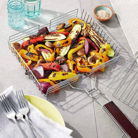 Outset Chrome Grill Basket with Rosewood Handle, 25" Long
