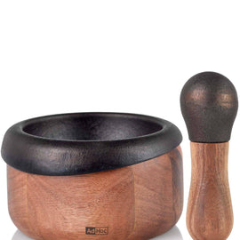 AdHoc Crush Wood and Cast Iron Mortar and Pestle