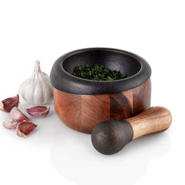 AdHoc Crush Wood and Cast Iron Mortar and Pestle