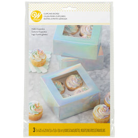 Iridescent Cupcake Treat Boxes with Window, 3-Count