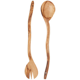 Olive Wood Wavy Salad Servers Set of 2