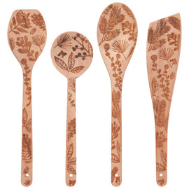 Winterberry Engraved Neem Wood Utensils Set of 4